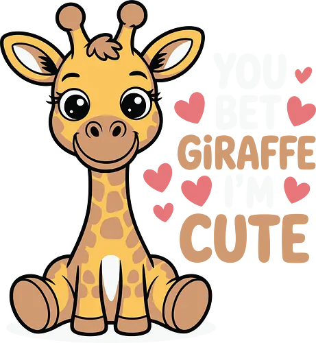 You bet giraffe I'm cute - giraffe, cartoon, cute, hearts, playful, text, fun, cheerful, animal, colorful