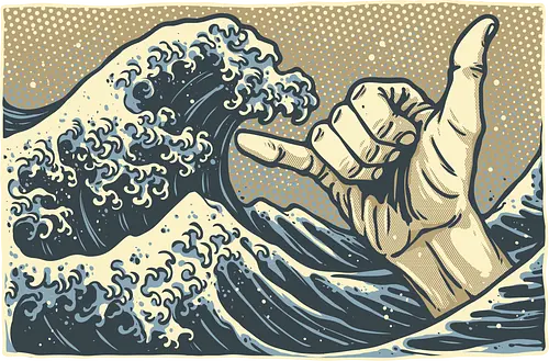 Catch some waves - Japan, Japanese, waves, retro