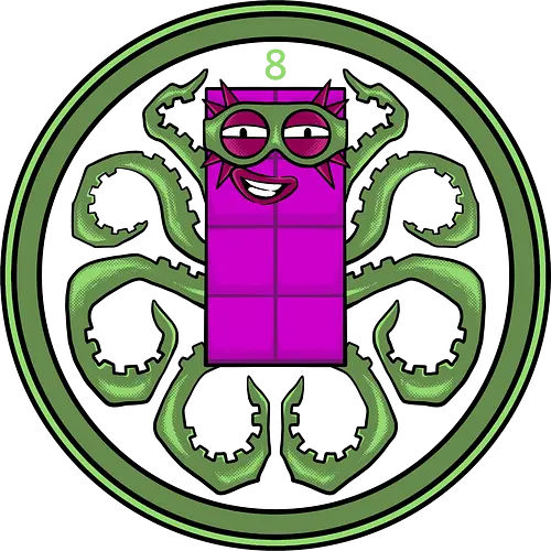 hail octonaughty  - octopus, logo, mascot, cartoon, kids, cool, fun, funny, smile, happy, superhero, villain