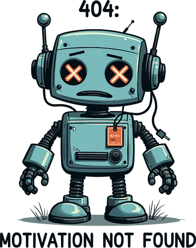 404: Motivation Not Found - robot, cartoon, humor, motivation, error, gray, internet, text, technology, whimsical