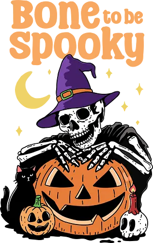Bone to be Spooky - bone, skeleton, spooky, skull, Halloween, trick or treat, black cat, magic, humor, pumpkin