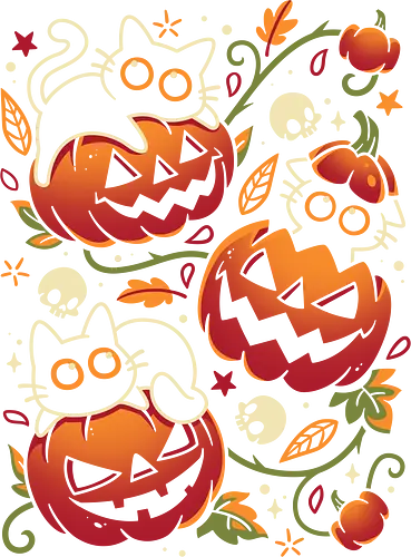 Black Cats Pumpkin Party - black cat, pumpkin, halloween vibes, spooky season, creepy cute, goth, october, witchy, autumn, fall aesthetic, kawaii, skull lover, kittens, trick or treat, leaves
