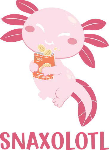 SNAXOLOTL - axolotl, cartoon, cute, snacks, pink, chips, happy, playful, whimsical, animal