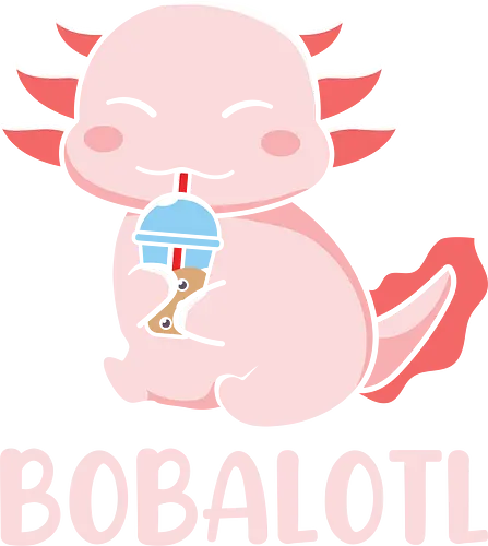 BOBALOTL - axolotl, bubble tea, cute, cartoon, pink, smiling, drink, playful, character