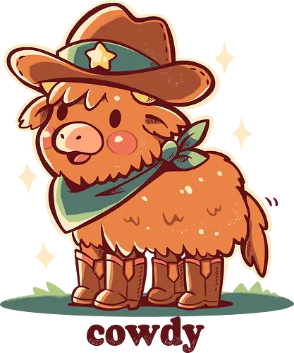 Howdy Cowdy - cowboy, cow, howdy, cow cowboy, cowdy, howdy cowdy, schottische Kuh, highland, Scottish highland, yall, cute, funny, boots, cowboys, south
