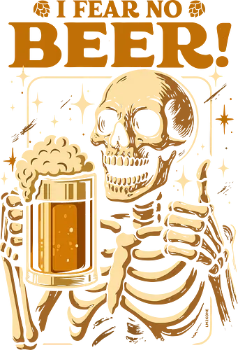 Ich fürchte kein Bier – Lustiges Bier - Bier, Betrunken, Lustig, Essen, Ich fürchte kein Bier, Totenkopf, Sarkasmus, Sarkastisch, Skelett, Tod, Tot, Vintage, Düster, Humor, Sensenmann, Getränk, Ästhetisch, Illustration, Getränke, lm2kone