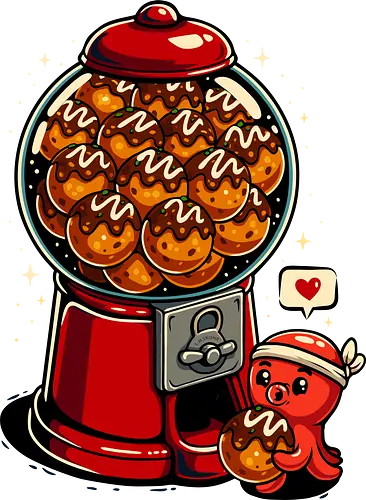 Gumball Takoyaki - Kaugummi, Kaugummiautomat, Takoyaki, Essen, Japan, Oktopus, japanisches Essen, japanisch, lustig, ästhetisch, Illustration, Geek, Spaß, lm2kone, Anime, Manga, asiatisch, Ramen