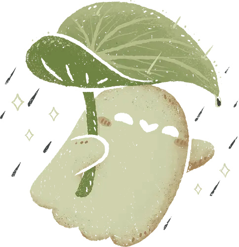 Cute Ghost with Leaf Umbrella - cute ghost, kawaii ghost, rain, umbrella, creepy cute, autumn, winter, spooky cute, cozy, leaves, nature, love, happy, spring