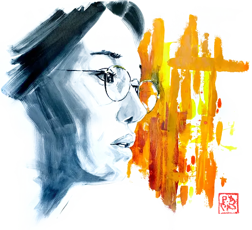 noriko in the city - woman, face, sumie, japan, glasses