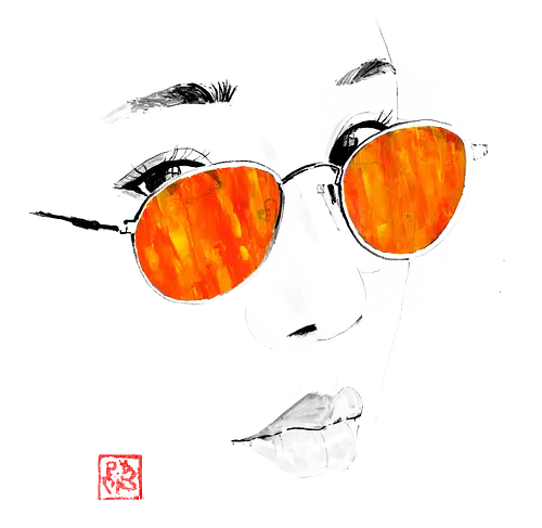 orange glasses - glasses, sumie, japan, woman, face