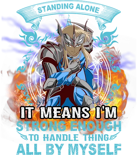 Standing Alone Strong Enough" Anime Warrior Norse Mythology Art - Standing alone, strong enough, anime warrior, fantasy art, Norse mythology, self-reliant, powerful, strength, resilience, anime fan, mystical energy, fire, warrior art, empowering quote, motivational, independent, lone wolf, anime character, heroic, fantasy character