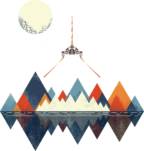 Arrival - space, science fiction, abstract, vintage colours, space ship, moon
