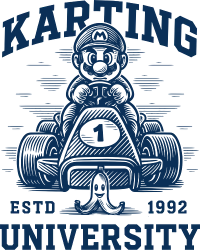 Karting University - mario kart, kart, karting, video games, video game, game, gaming, university, college, academy, drive, driving, fun, funny, banana peel, retro, retrogaming, retro gaming, vintage, vintage look, blue shell, go kart, race, racing, speed