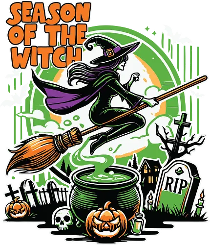 Season of the witch - witch, halloween, broomstick, cauldron, graveyard, pumpkin, skull, tombstone, spooky, moon