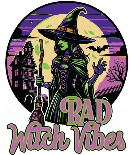 Bad Witch Vibes - witch, halloween, moon, hat, spooky, haunted house, broom, spider webs, gothic, night