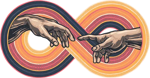 Infinite Creation - Creation, life, infinity, hands, inspirational, retro