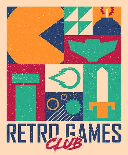Retro Games Club - 1980s, 80s, 90s, action, arcade, gaming, geometric, minimalist, nostalgia, retro, retro gamer, retro video game, retrogaming, vintage, video games