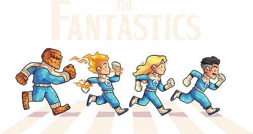 The Fantastics - comics, abbey road, beatles, parody, fantastic four, pedro pascal, super heroes, heroes, superheroes