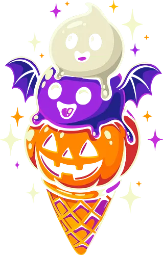 Eiscreme Halloween - Schwarz - Ästhetik, Halloween, Halloween-T-Shirt, Halloween-Stimmung, Happy Halloween, Eis, Eiscreme, Illustration, Kawaii, Monster, Kürbis, Summerween, Beats, Creme, süß, Essen, lustig, Geek, Geist