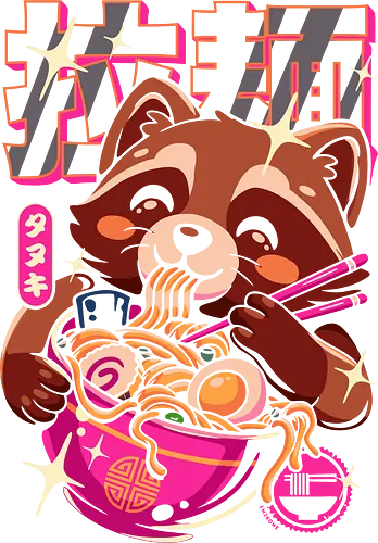Ramen Waschbär Neon - Ästhetik, Anime, Cool, Essen, Lustiges T-Shirt, Illustration, Japan, Manga, Neon, Neon-T-Shirt, Nudeln, Waschbär, Ramen, Ramen-Waschbär, Trashy