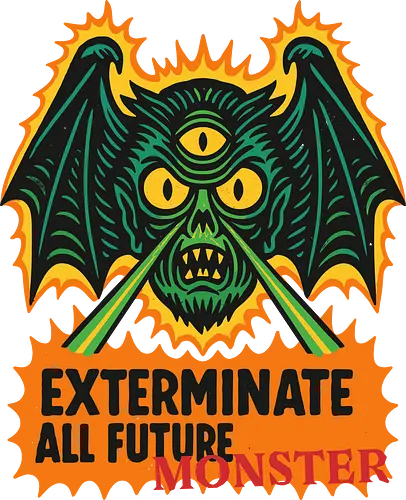  Exterminate All Future Monster - Exterminate All Future Monster, monster art, sci-fi, vintage sci-fi, retro monster, three-eyed monster, winged monster, laser eyes, horror art, graphic design, dystopian, futuristic, creature design, monster print, fantasy art, unique art, grunge art, edgy design