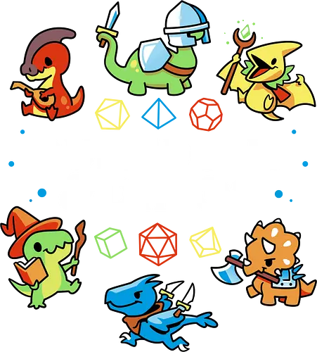 Dungeons And Dinos - cute dinosaurs, dino, d20 dice, Pen and Paper, rpg classes, t rex, diplodocus, velociraptor, parasaurolophus, triceratops, geeky, tabletop, jurassic, dungeon master