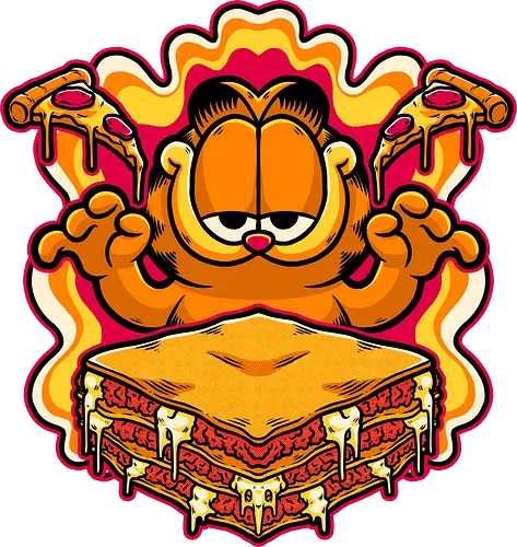 Comic Cat Trip Food - Cat, Food, Fast Food, Fast-food, Pizza, Lasagna, Pet, Comic, Movie, Tv Show, Cute, Hungry, Tripping, Psychedelic