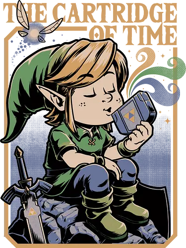 Vintage Game Music Elf - Retro Vintage, Vintage, Vintage Games, Retro, Retro Advertising, Retro Gamer, Retro Gaming, Retro Cartoon, Cartoon, Legend, The Legend Of Zelda, Princess, Hero of Time, Ocarina, Video, Video Games, Classic Video Game, Fairy, Cartridges, Music, Musical, Musician, Fantasy, Adventure