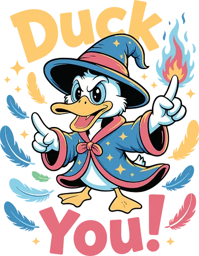 Duck You - duck, wizard, cartoon, magic, humor, feathers, spell, fire, costume, playful