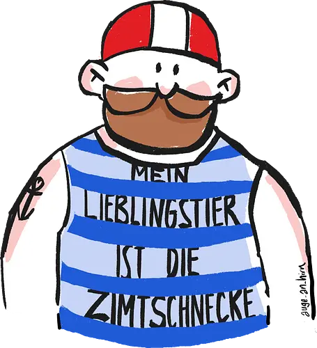 Mein Lieblingstier ist die Zimtschnecke - Ringelpullisprüche, Ringeldinger, streifenweise, Spruch, Weisheit, Motivation, Ringelpulli, SprücheShirt, Cartoon Illustration, Statement, Handgezeichnet, Humor, Selbstironie, Zimtschnecke, Wortspiel, Streifenpulli, Spruchshirt, deutsch