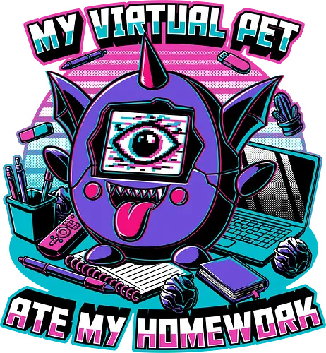 Digital Pet Homework - Vintage, Retro, Toy, Video Game, Game, electronic, Demon, Devil, Virtual Reality, Virtual, Virtual Pet, Pet, Summoning, Summon, Summoned, Ritual, Spirit, Creepy, Spooky, Spooky Season, Homework