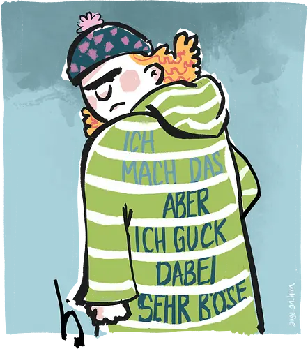 Ich mach das, aber ich gucke dabei sehr böse! - Ringelpullisprüche, Ringeldinger, streifenweise, Büro, Arbeit, Spruch, Weisheit, Motivation, Ringelpulli, SprücheShirt, Cartoon Illustration, Statement, Handgezeichnet, Humor, Selbstironie, Streifenpulli, Spruchshirt, deutsch