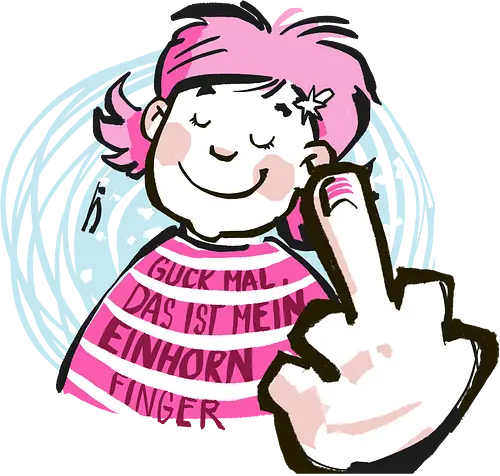 Einhornfinger - rosa, Streifenpulli, Spruchshirt, deutsch, Ringelpullisprüche, Ringeldinger, streifenweise, Spruch, Weisheit, Motivation, Ringelpulli, SprücheShirt, Cartoon Illustration, Statement, Handgezeichnet, Humor, Selbstironie, Einhorn, Mittelfinger