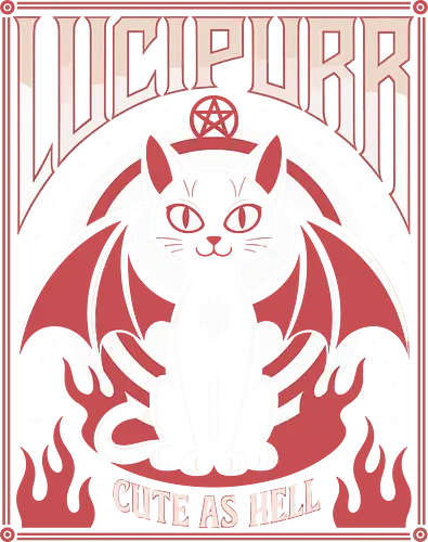 Lucipurr Cute as Hell" Funny Demon Cat Art Print - Lucipurr, demon cat, funny cat, cute as hell, goth cat, cat lover, humor, witty, gothic, pentagram, demon, bat wings, Lucifer, cat art, animal humor, funny quote, cat pun, unique gift, rebellious, devil cat