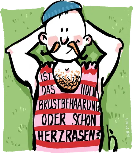 Herzrasen - Ringelpullisprüche, Ringeldinger, streifenweise, Spruch, Weisheit, Motivation, Ringelpulli, SprücheShirt, Cartoon Illustration, Brustbehaarung, Bär, Herzrasen, Statement, Handgezeichnet, Humor, Selbstironie, Streifenpulli, Spruchshirt, deutsch