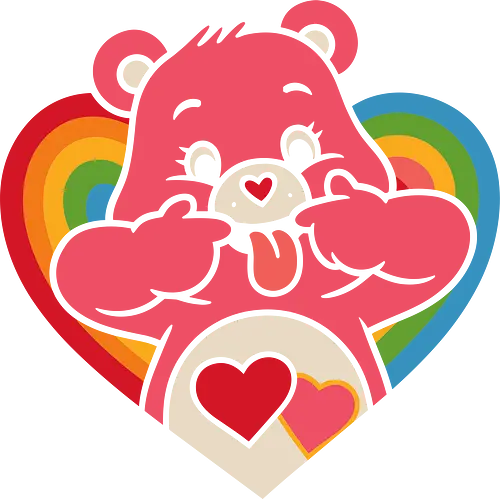 Cute Grumpy Heart  with Rainbow Heart Art Print - Care Bear, grumpy, funny, heart, rainbow, cute, sarcastic, fun art, unique design, 80s nostalgia, cartoon, pop culture, retro, anime art, fan merchandise, lovable, whimsical, silly face
