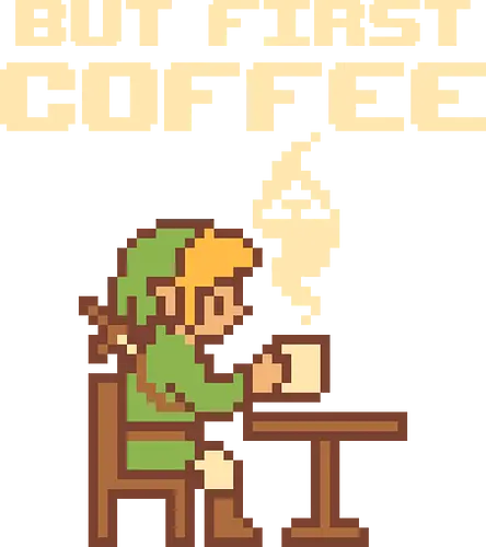 But First Coffee - The Adventure Can Wait  - coffee, 80s, 8bit, adventure, barista, caffeine, espresso, gamer, gaming, geek, nostalgia, pixel, quest, retro, rpg