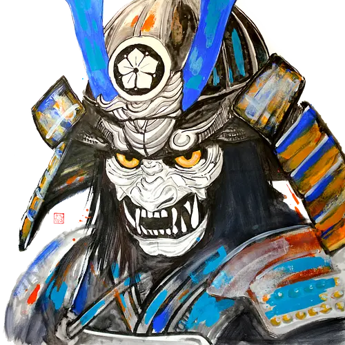 monkey samurai - samurai, monkey, mask, sumie, japan