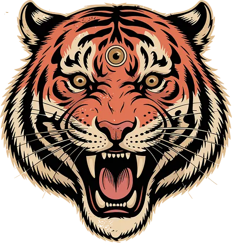 Third Eye Mystical Tiger Head Art Print - Tiger, third eye, mystical, spiritual, fierce tiger, animal art, tattoo style, wild animal, nature, bold art, unique design, tiger head, big cat, spiritual animal, tiger art print, animal lover, eye-catching, cool design, powerful, tiger roar
