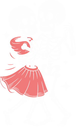 Dancing Skeletons Retro Gothic Romance - Dancing skeletons, skeleton art, gothic romance, Halloween, Day of the Dead, cute skulls, eternal love, romance, spooky cute, waltz, retro, whimsical, gothic, Halloween art, unique gift, love, skeleton couple, spooky, bone, death positive
