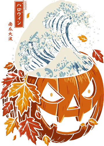 The Great Wave of Pumpkin - autumn, candy, candy corn, cool, fear, scary, funny, geek, Halloween, Halloween vibes, Happy Halloween, horror, Japan, kanagawa, leaves, lm2kone, pumpkin, lm2kone, the great wave, the great wave off kanagawa