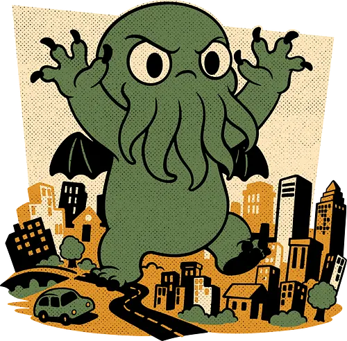 Cthulhu City Destruction - Cthulhu, Call Of Cthulhu, Cute, Cosmic Horror, Cosmic, Hp Lovecraft, Lovecraftian, Lovecraft, Animation, Horror, Vintage, Retro, Old Gods, Ancient Gods, Madness, Destroy