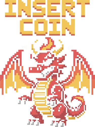 "Insert Coin" Pixel Art Retro Arcade Dragon Game Art - Insert coin, pixel art, arcade, retro gaming, dragon, 8-bit, video game, fantasy, gaming nostalgia, retro gamer, arcade game, dragon art, gamer gift, old school gaming, gaming room decor, classic video games, gaming