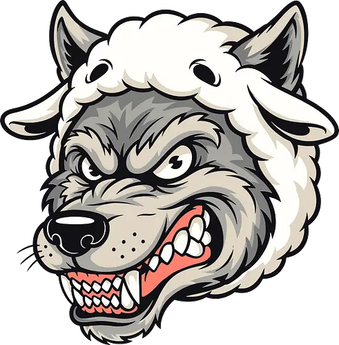 Wolf in Sheep’s Clothing - wolf in sheep’s clothing, fierce wolf art, edgy animal illustration, predator disguise design, ironic wolf cartoon, bold wolf drawing, humor animal art, alternative illustration, strong graphic design, POD wolf design, unique wolf artwork, alternative streetwear, wolf fashion illustration, dark humor cartoon, funny predator prey art, dangerous wolf design, gothic wolf style, angry wolf face art, statement t-shirt print, edgy wolf lovers gift