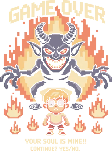 Pixel Demon Game Over - pixel demon t-shirt, retro gamer shirt, game over t-shirt, 8bit style shirt, video game demon tee, funny dark gamer tee, horror pixel art shirt, geek gift t-shirt, arcade style shirt, vintage video game tee, gamer aesthetic clothing, your soul is mine shirt