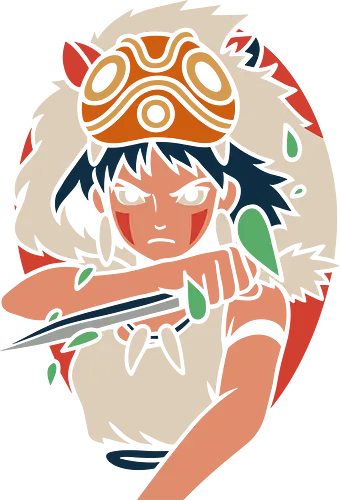 The Princess of the  - San, famous anime, anime poster, fantasy anime, Hayao, anime girl, wolf girl, forest spirit, minimalist anime art, Japanese animation, warrior princess, retro anime, fan art, environmental art, manga, Princess