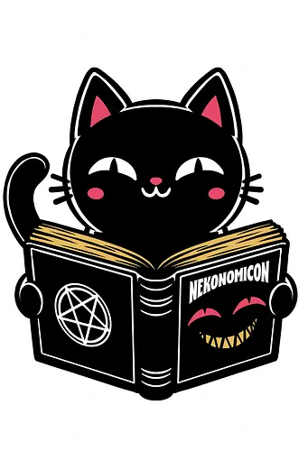 Cat Book Necronomicon  - black cat, dark magic, h.p. lovecraft, cthulhu, necronomicon, book, library, bookworm, horror, fun, funny, nerd, geek, neko, pet