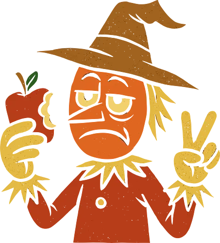 Peace and Apples - scarecrow, grumpy, apple, peace sign, fall, autumn, funny, vintage, rustic, unique, halloween, farm, harvest, spooky, distressed