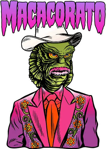 MACACORATO - Der Abgrund-Sheriff - Monster Country Lowbrow Kunst - lowbrow Kunst, reptilienartiges Monster, Dekor Poster, originelle Kunst, MACACORATO, Der Abgrund-Sheriff, Monster Pop, Street Art, Country Kunst, alternatives Sammlerstück, Tattoo Kultur, kreative Dekoration, Underground Kunst, Punk Rock Vibe, Loja MacacoRato