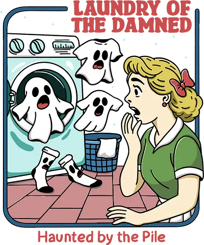 Laundry of the Damned - laundry, clothes, humor, funny, relatable, dirty, haunted, burnout, washing machine, ghost, missing sock, household, relatable, halloween